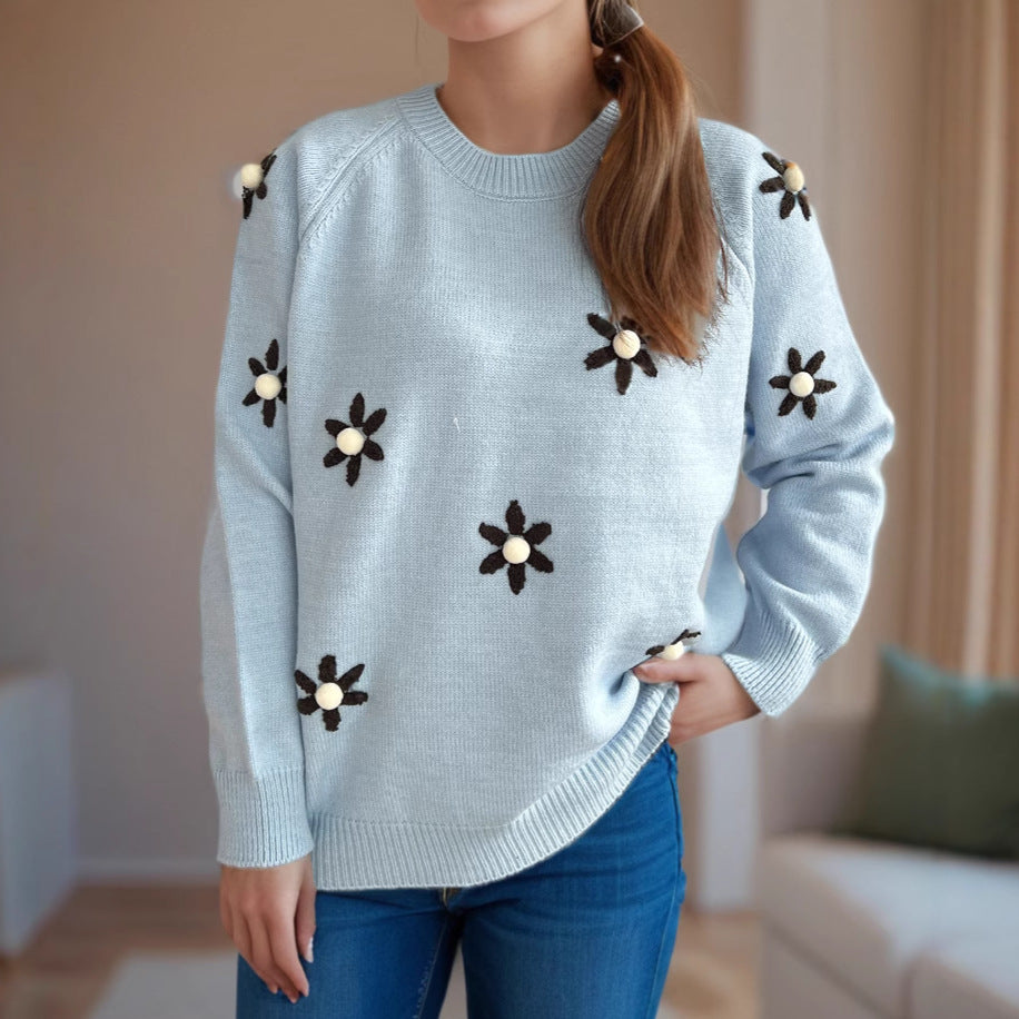 Pull en tricot pour femmes avec des appliqués floraux et une coupe décontractée Chic und Stil