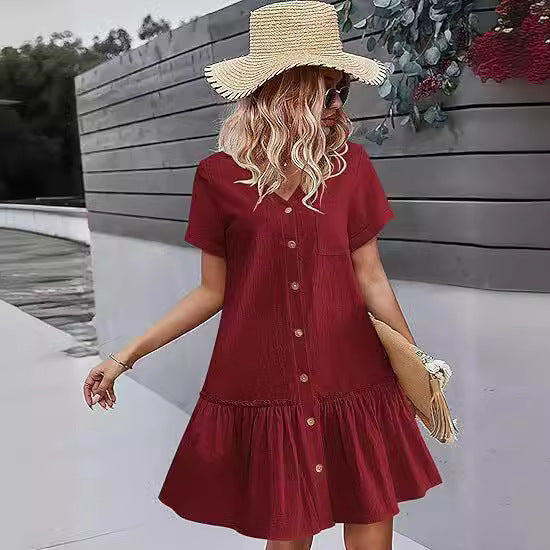 Robe décontractée pour femmes avec fermeture à boutons et volants Chic und Stil
