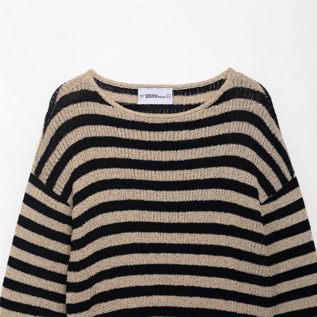 Pull en tricot décontracté pour femmes avec de larges rayures et un matériau doux Chic und Stil