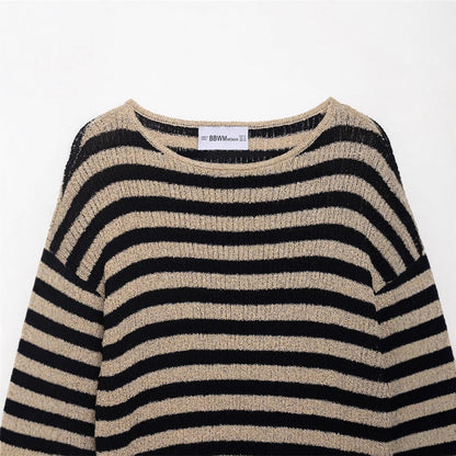 Pull en tricot décontracté pour femmes avec de larges rayures et un matériau doux Chic und Stil
