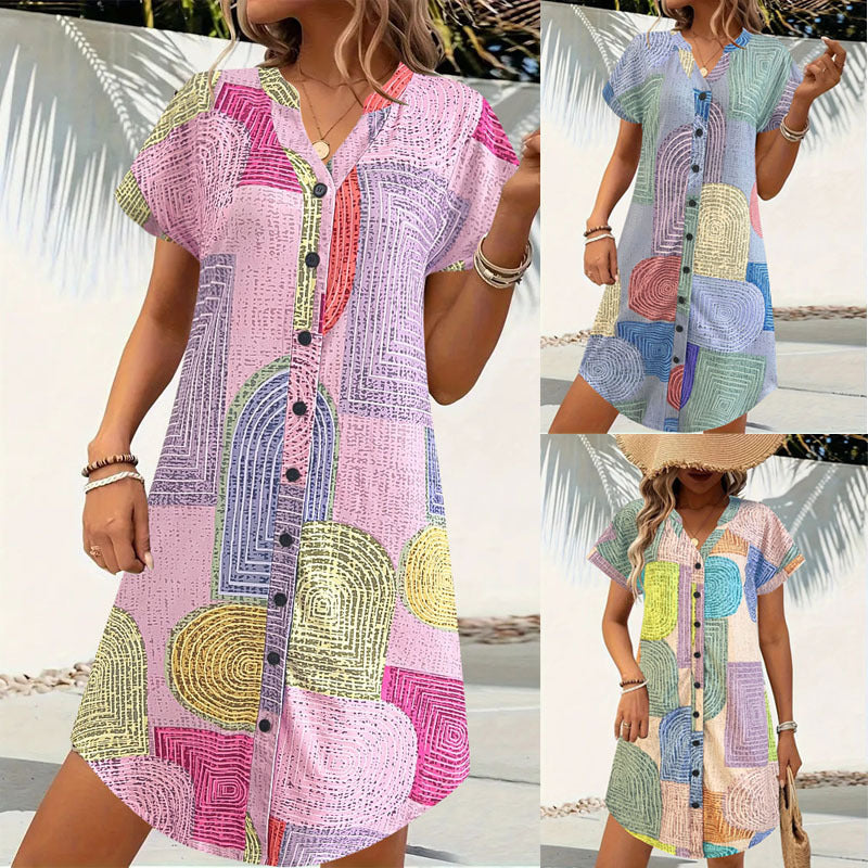Robe midi à imprimé abstrait Chic und Stil à boutons pour dames