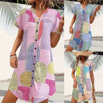 Robe midi à imprimé abstrait Chic und Stil à boutons pour dames