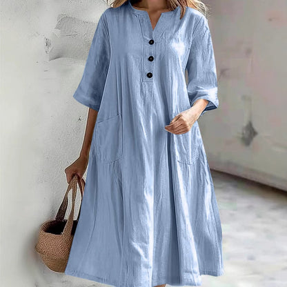 Robe décontractée en coton pour femmes avec patte de boutonnage et poches pratiques Chic und Stil