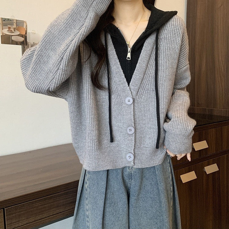 Cardigan tricot décontracté pour femmes avec détail de capuche et fermeture à boutons Chic und Stil