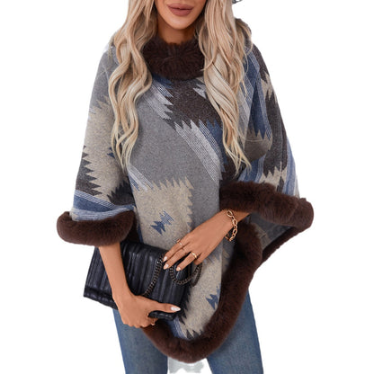 Pull en peluche pour femmes avec garniture en fausse fourrure de haute qualité et motif géométrique Chic und Stil