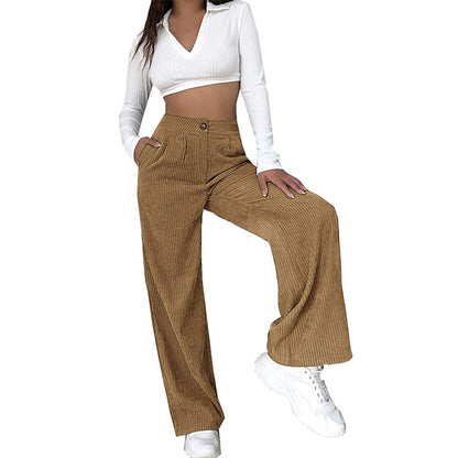 High-waisted wide corduroy pants for women with side pockets Chic and Style