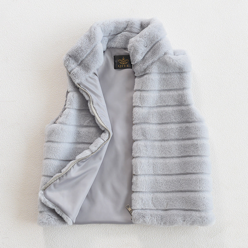 Veste matelassée pour dames en fausse fourrure à col montant Chic und Stil