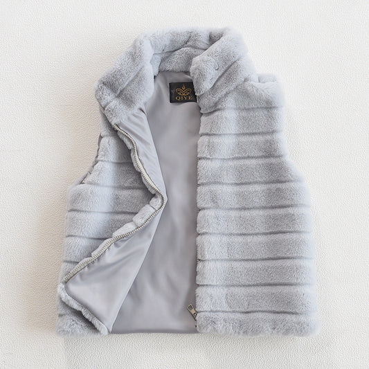 Veste matelassée pour dames en fausse fourrure à col montant Chic und Stil