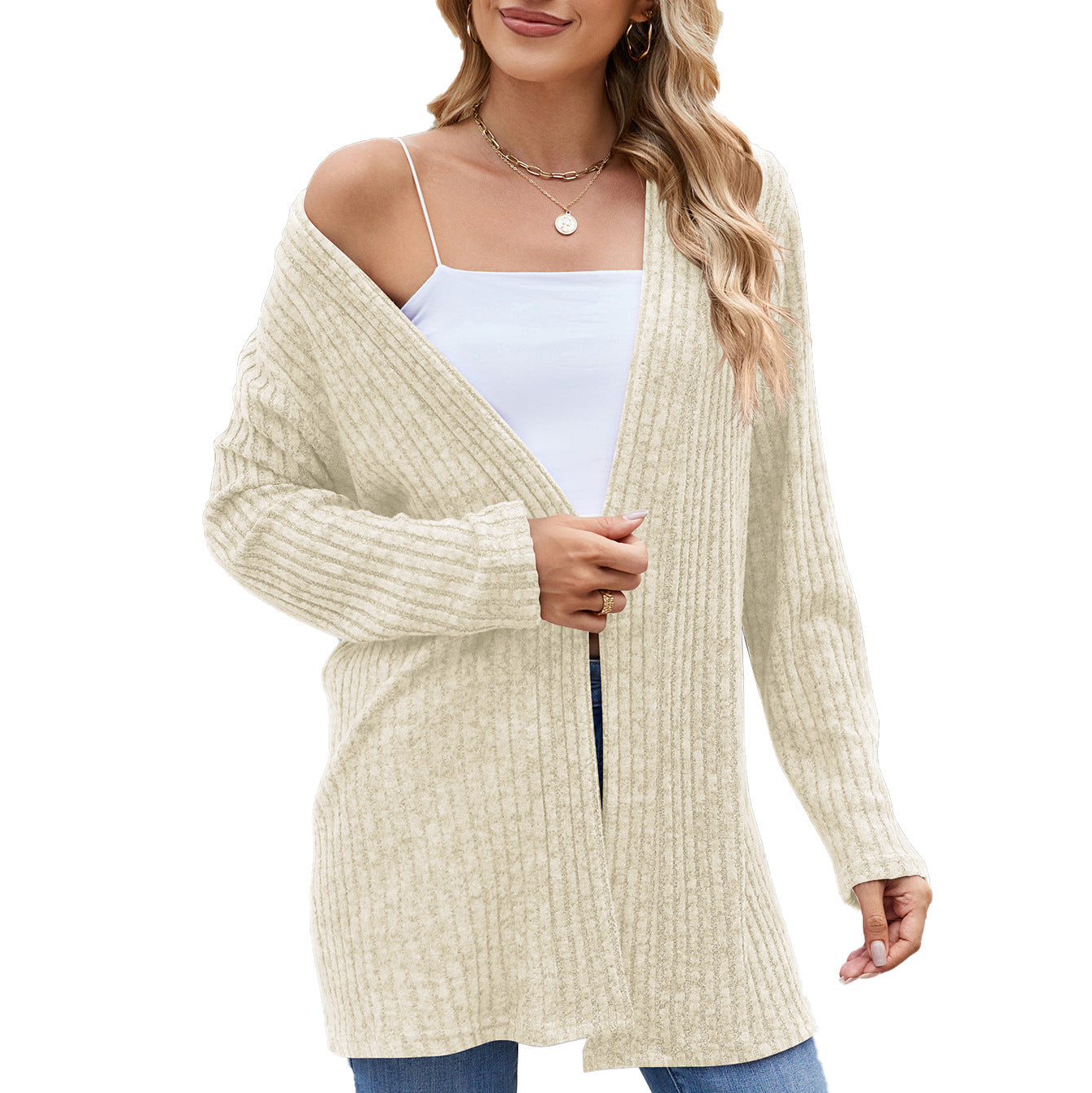 Dames élégante cardigan à design ouvert et fine structure côtelée Chic und Stil