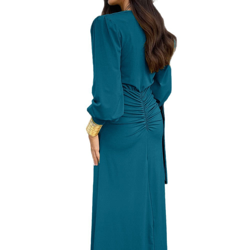 Robe maxi élégante à encolure en V avec fronces pour dames Chic und Stil