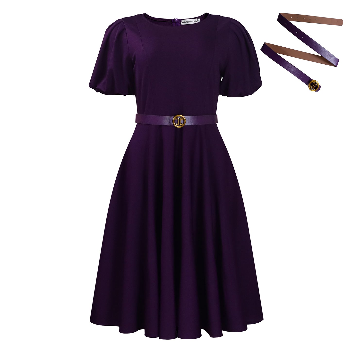 Robe midi pour femmes avec des manches bouffantes et une ceinture ajustée Chic und Stil