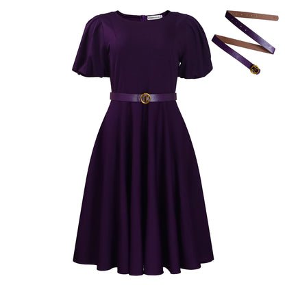 Robe midi pour femmes avec des manches bouffantes et une ceinture ajustée Chic und Stil