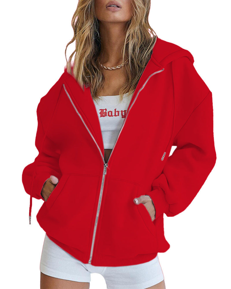 Dames décontracté Zip-Hoodie avec une grande capuche et des poches pratiques Chic und Stil