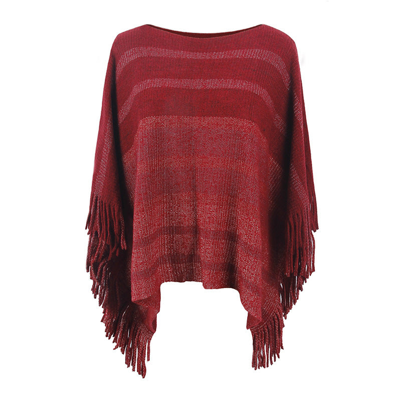 Dames élégant poncho avec design texturé et détails à franges Chic und Stil