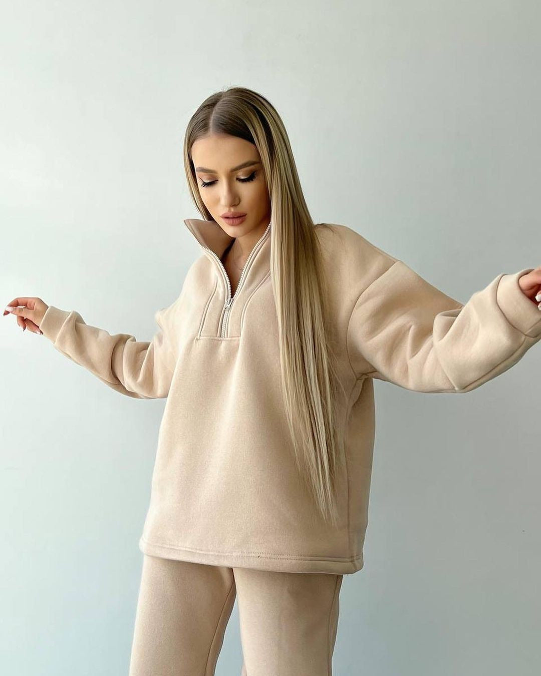 Women's casual sweatshirt jumpsuit and jogging pants with zipper Chic und Stil