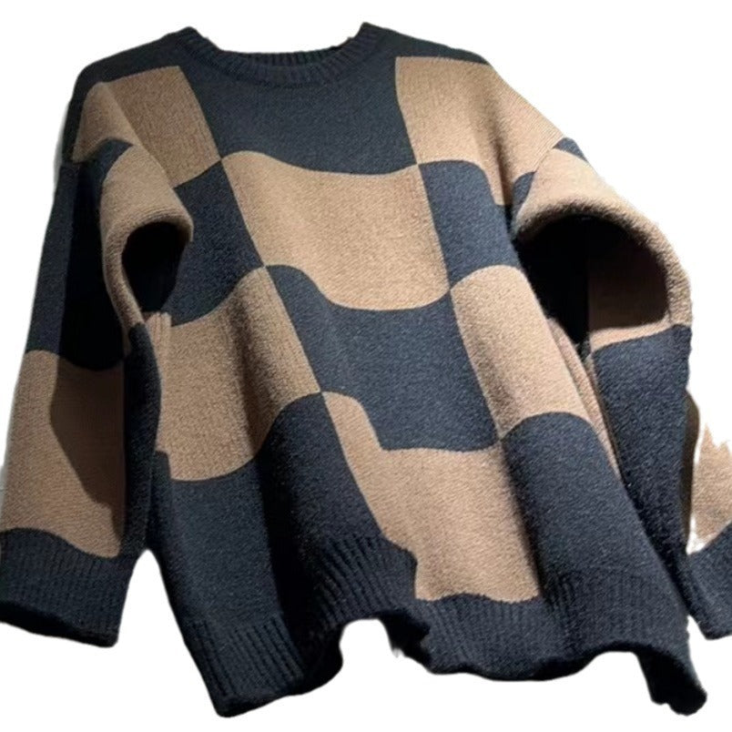 Pull en grosse maille décontracté pour femmes au design moderne à carreaux Chic und Stil
