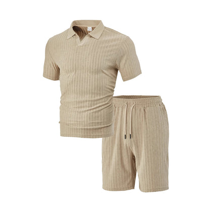 Ensemble décontracté polo et shorts pour hommes en coton plissé Chic und Stil