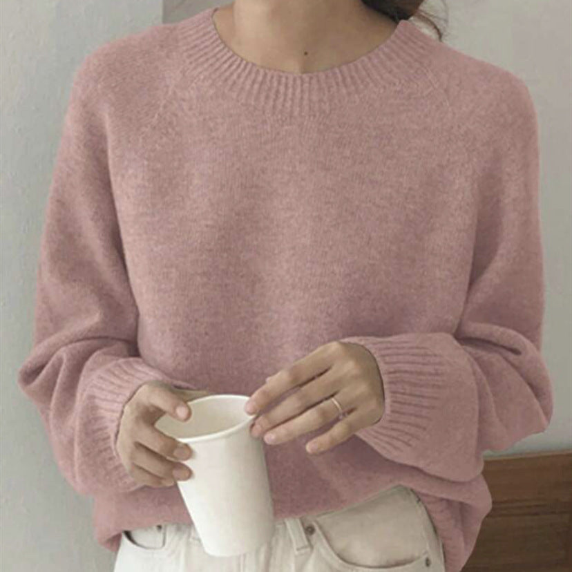 Dames Pull confortable à col rond en tissu de haute qualité Chic und Stil