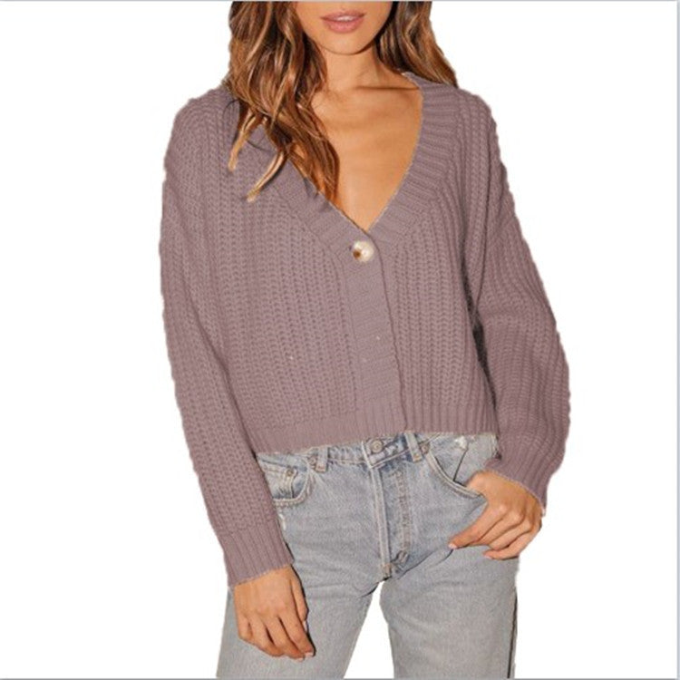 Dames Gros Pull Cardigan avec Col en V et Détail Bouton Chic und Stil