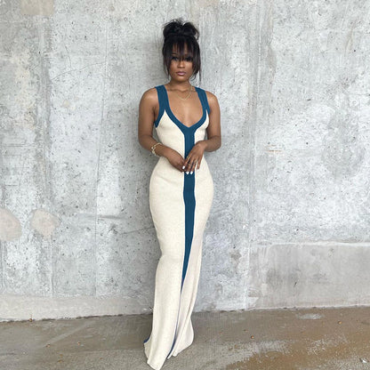 Robe maxi élégante pour femmes avec décolleté en V profond et rayure contrastante Chic und Stil