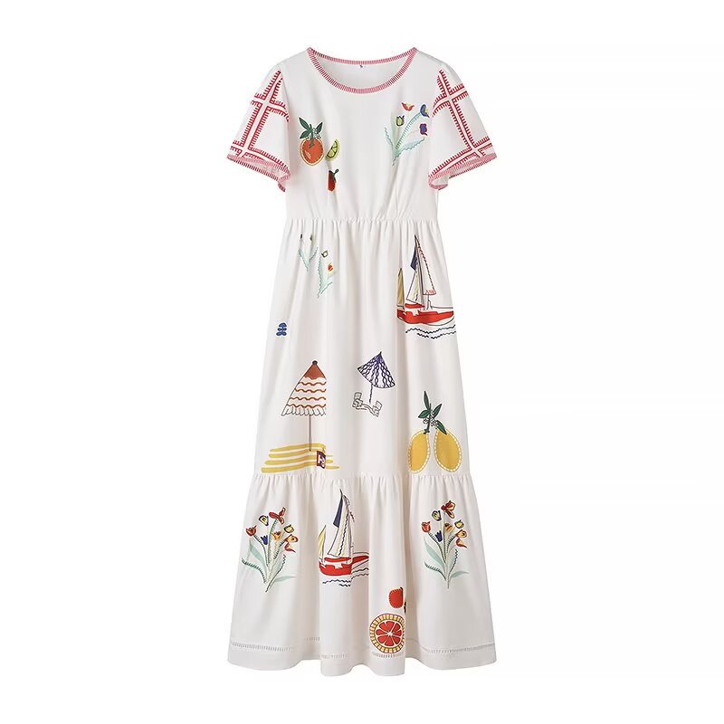 Robe d'été pour femmes avec un design brodé coloré et une coupe décontractée Chic und Stil