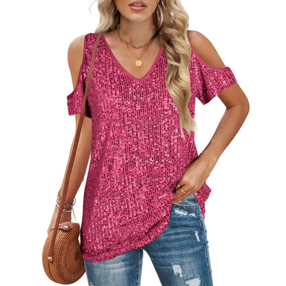 Dames Cold Shoulder Pailletten Top Chic und Stil
