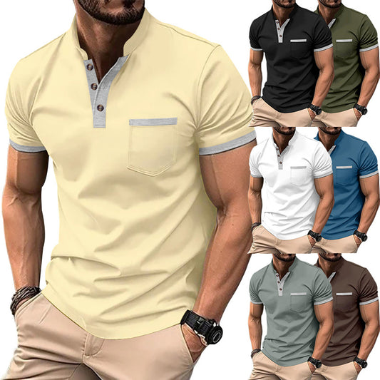 Chemise Henley à manches courtes pour hommes avec un design supplémentaire moderne et une poche poitrine Chic und Stil