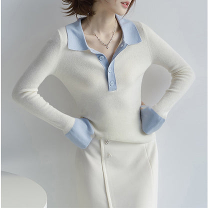 Haut en tricot polo à manches longues luxueux pour femmes Chic und Stil