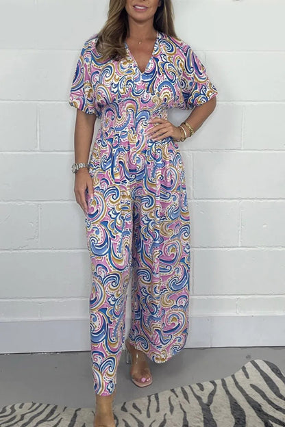 Dame Combinaison fluide avec élégant motif paisley et cintrage Chic und Stil