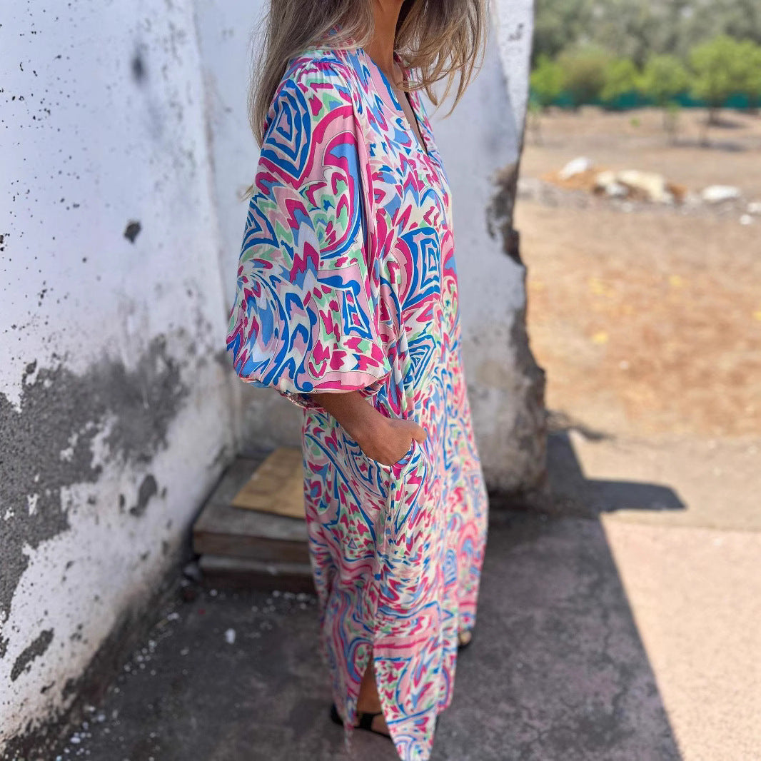 Robe Maxi Imprimée Vibrante Femme Chic und Stil
