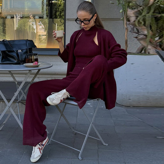 Ladies' comfortable knit set with chic and stylish cardigan