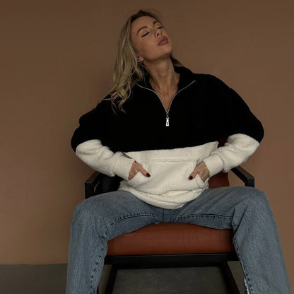 Fleece pullover for women with high collar and zipper Chic und Stil