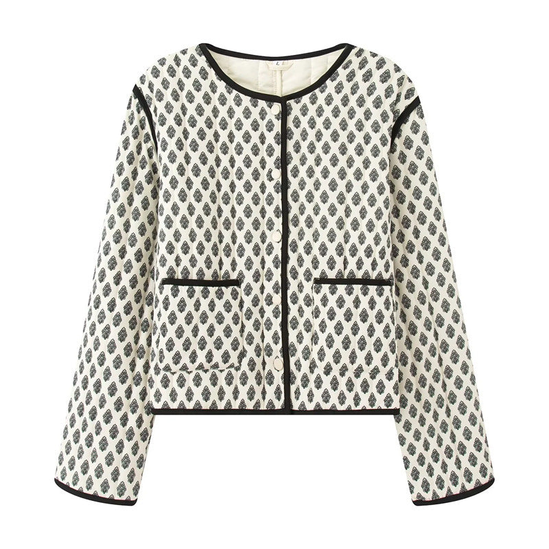 Ladies quilted jacket with decorative pockets and modern print Chic and Style