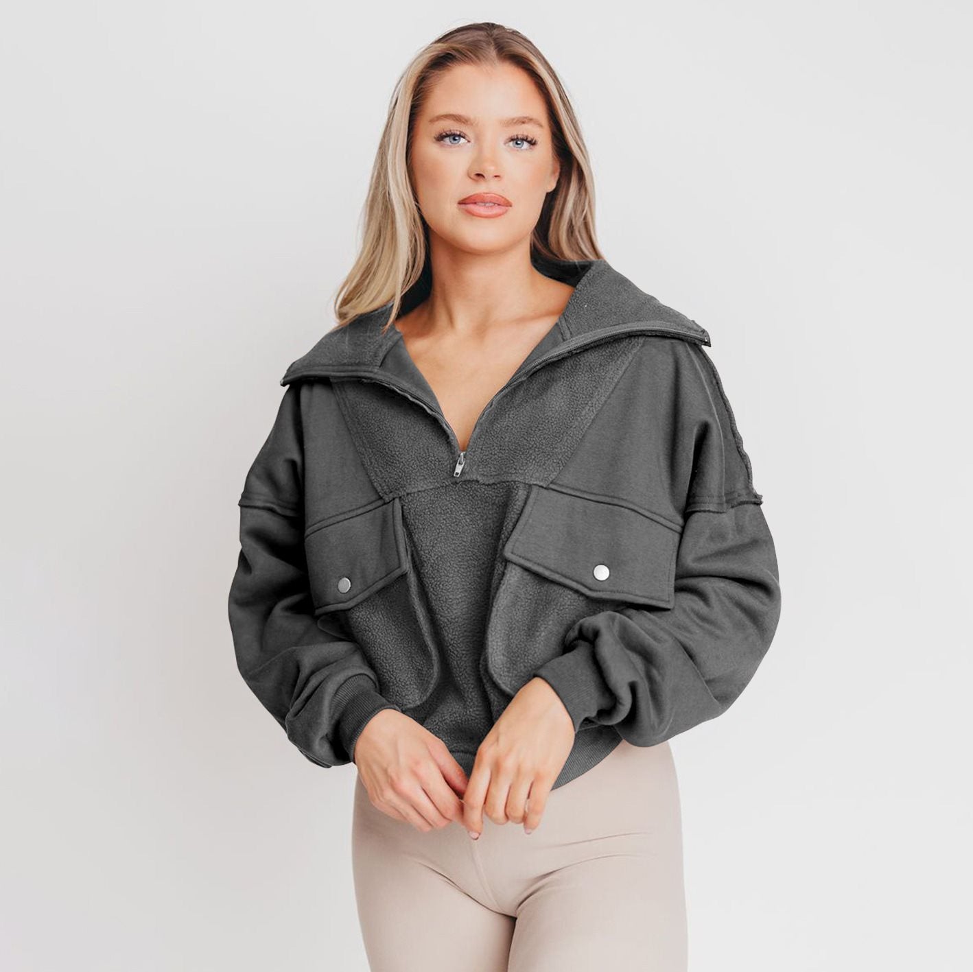Dames Pull en fleece sportif avec zip et poche Chic und Stil