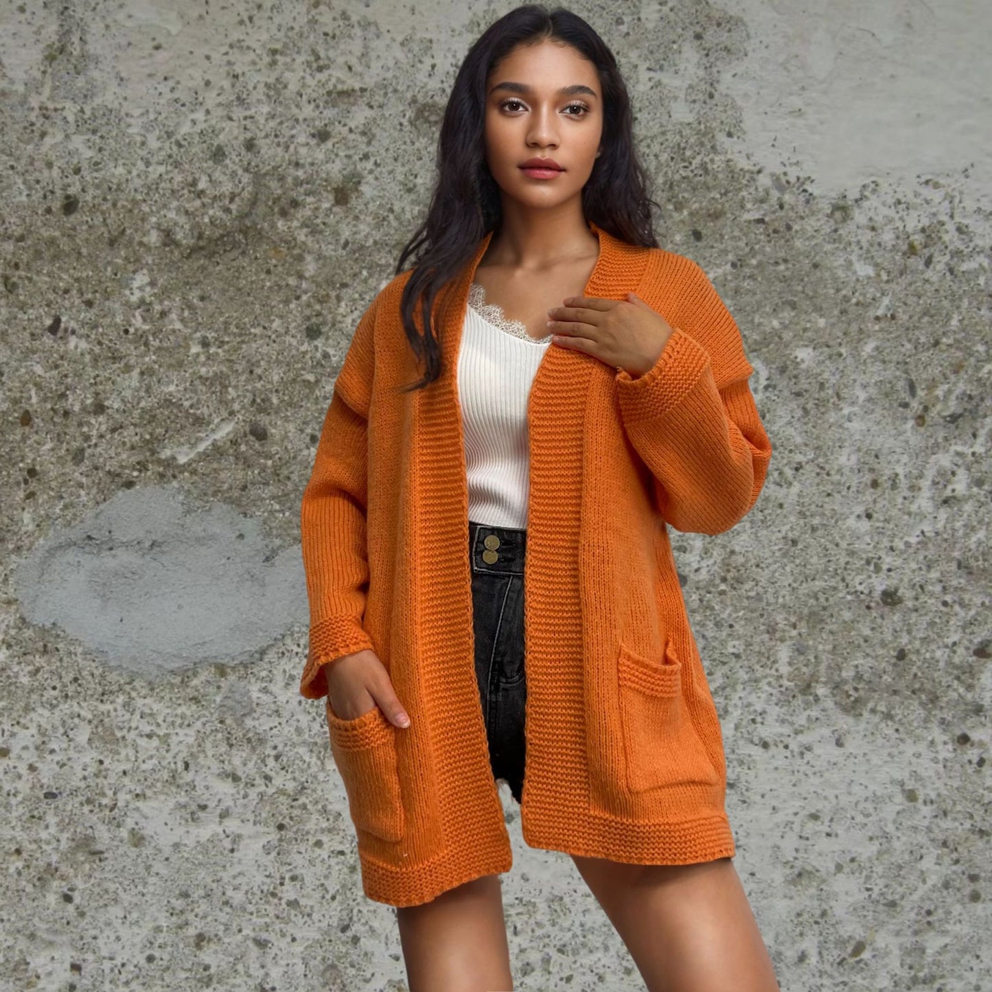 Dames Grand Tricot Cardigan avec grandes poches et design ouvert Chic und Stil