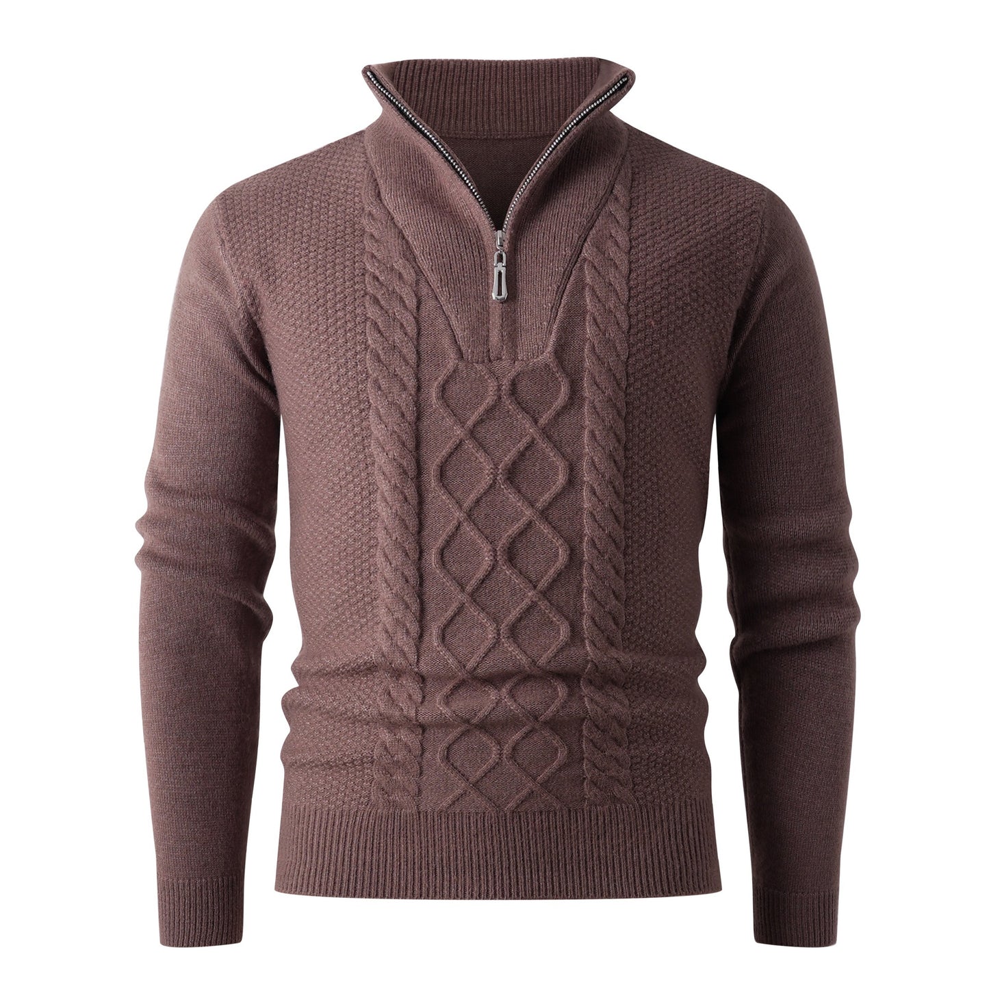 Thick knit pullover for men with a modern high collar and functional zipper Chic und Stil