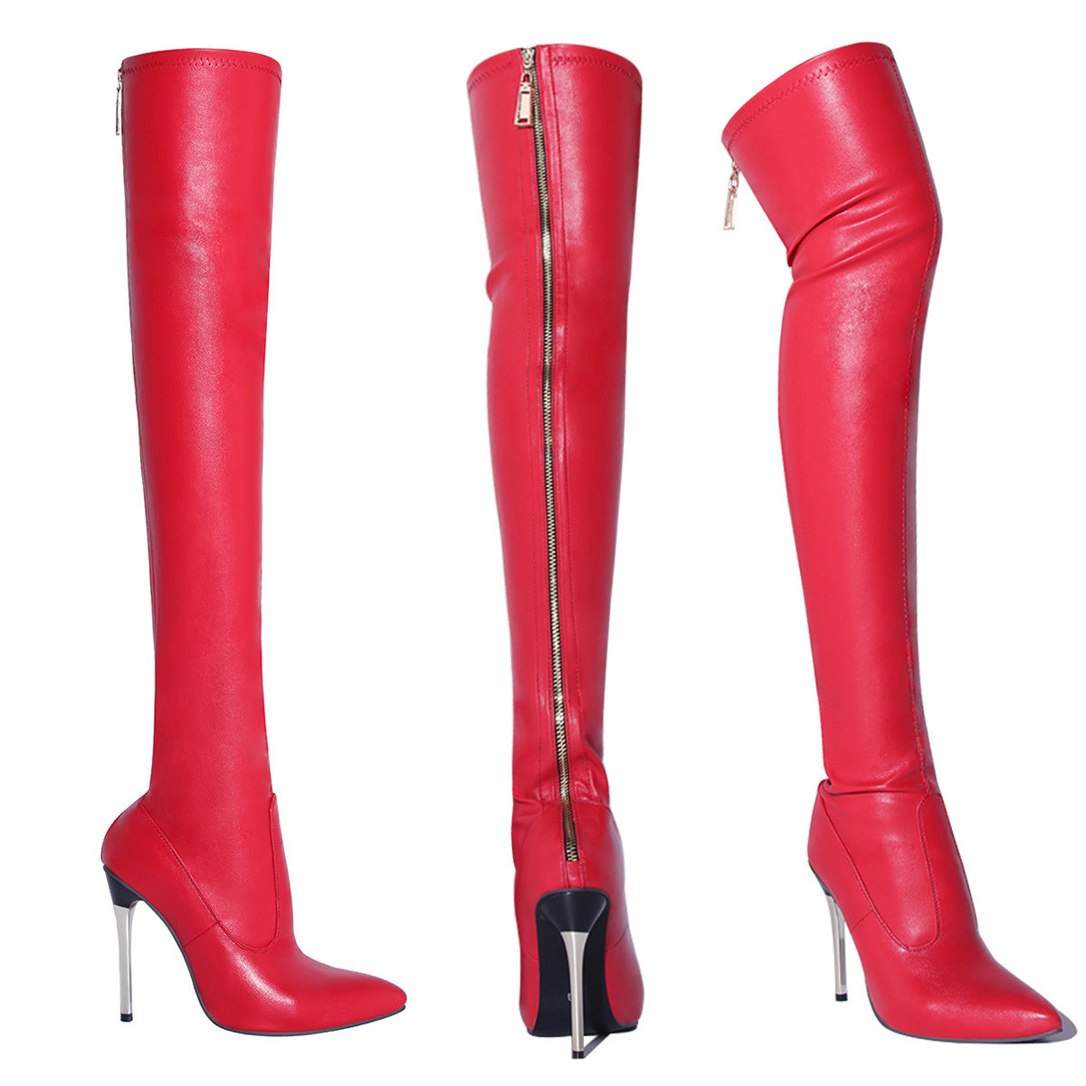 Chic und Stil | Overknee Boots with Golden Heel and Zipper Detail