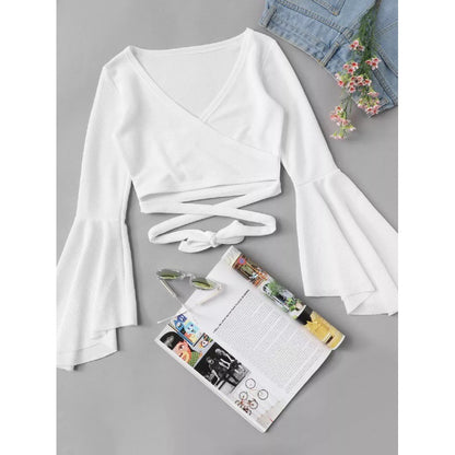 T-shirt enroulé court à manches évasées pour femmes Chic und Stil