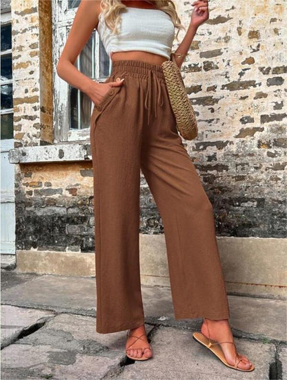 Women Stylish Leisure Pants with Elastic Waistband and Side Pockets Chic and Style