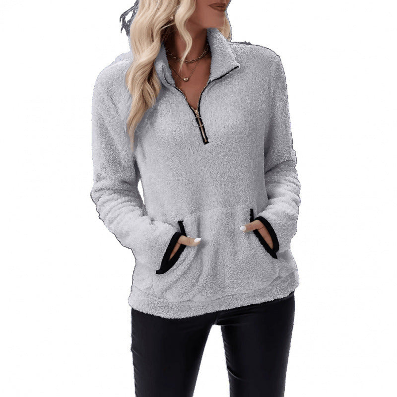 Pull en teddy doux pour femmes au look décontracté avec demi-fermeture éclair Chic und Stil