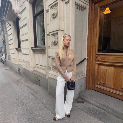 Dames Élégante veste en tricot avec fermeture éclair intégrale Chic und Stil