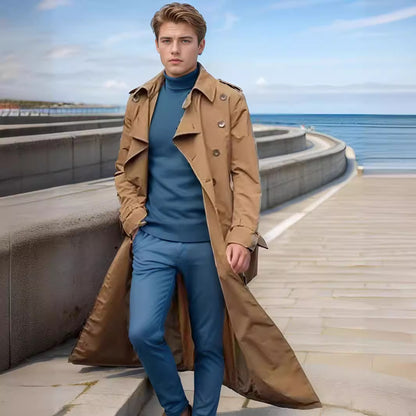 Long trench coat for men with a modern cut and practical pockets Chic and Style