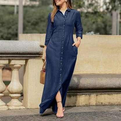 Robe maxi à manches longues avec patte de boutonnage et poches latérales Chic und Stil