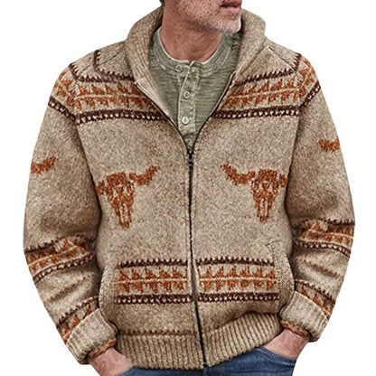 Sweater jacket for men with a unique Far West pattern and a warm lining Chic und Stil