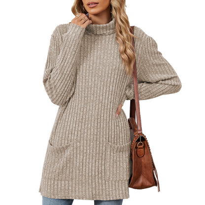 Pull en tricot surdimensionné pour femmes avec col montant et poches pratiques Chic und Stil