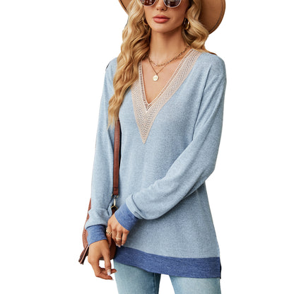 Pull en viscose pour femmes avec un décolleté en V ludique et de délicats accents en crochet Chic und Stil