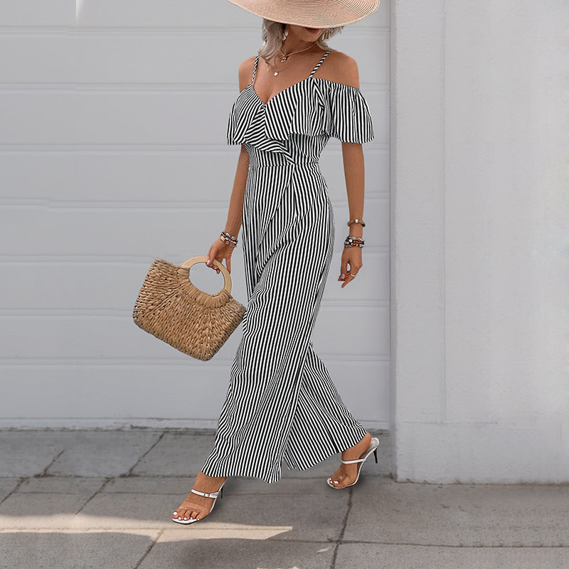 Dames combinaison à rayures Off-Shoulder Chic und Stil