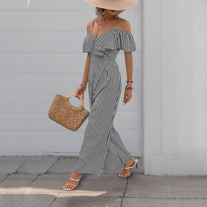 Dames combinaison à rayures Off-Shoulder Chic und Stil