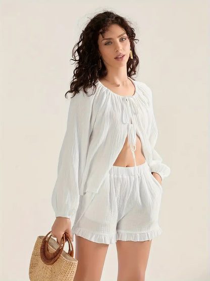 Ensemble décontracté femme en haut élastique et shorts Chic und Stil