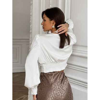 Dames Élégante Blouse à Décolleté en V Torsadée avec Coutures à Volants Chic und Stil